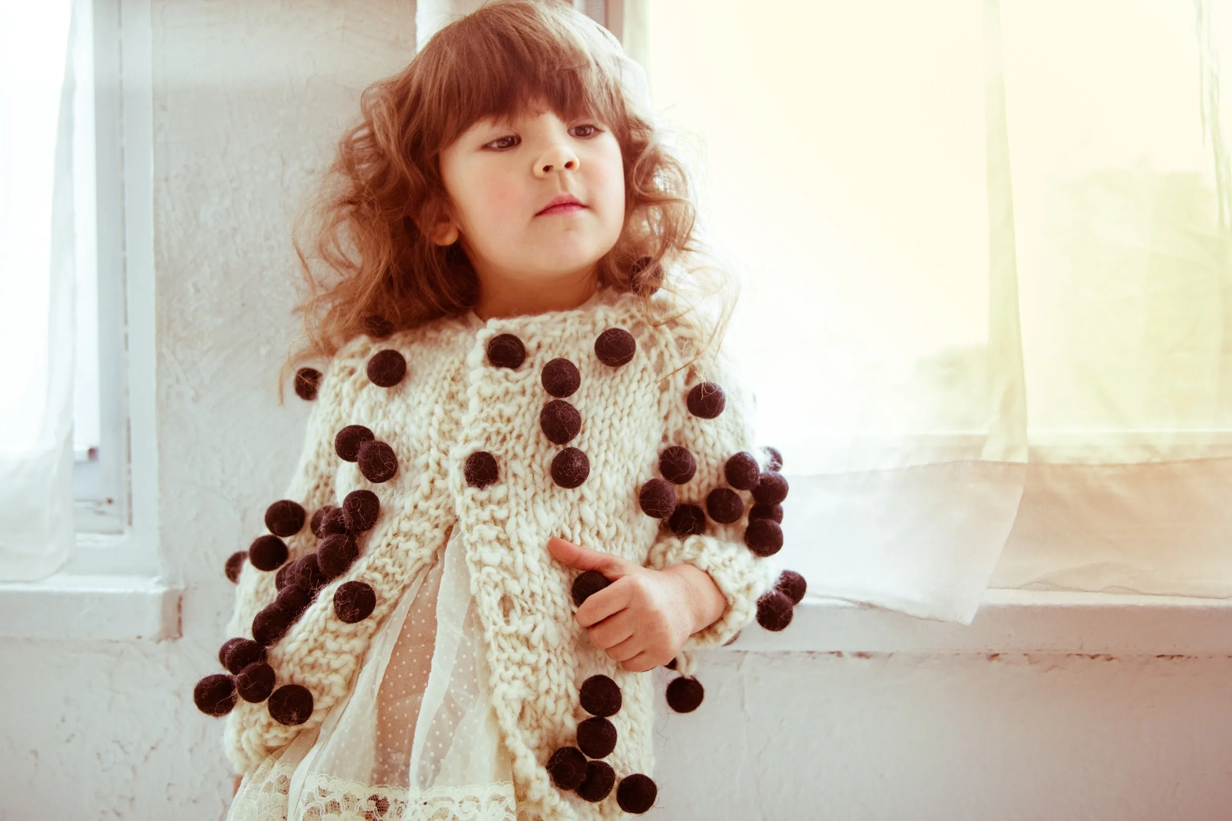 Hand-Knit Pom Cardigan