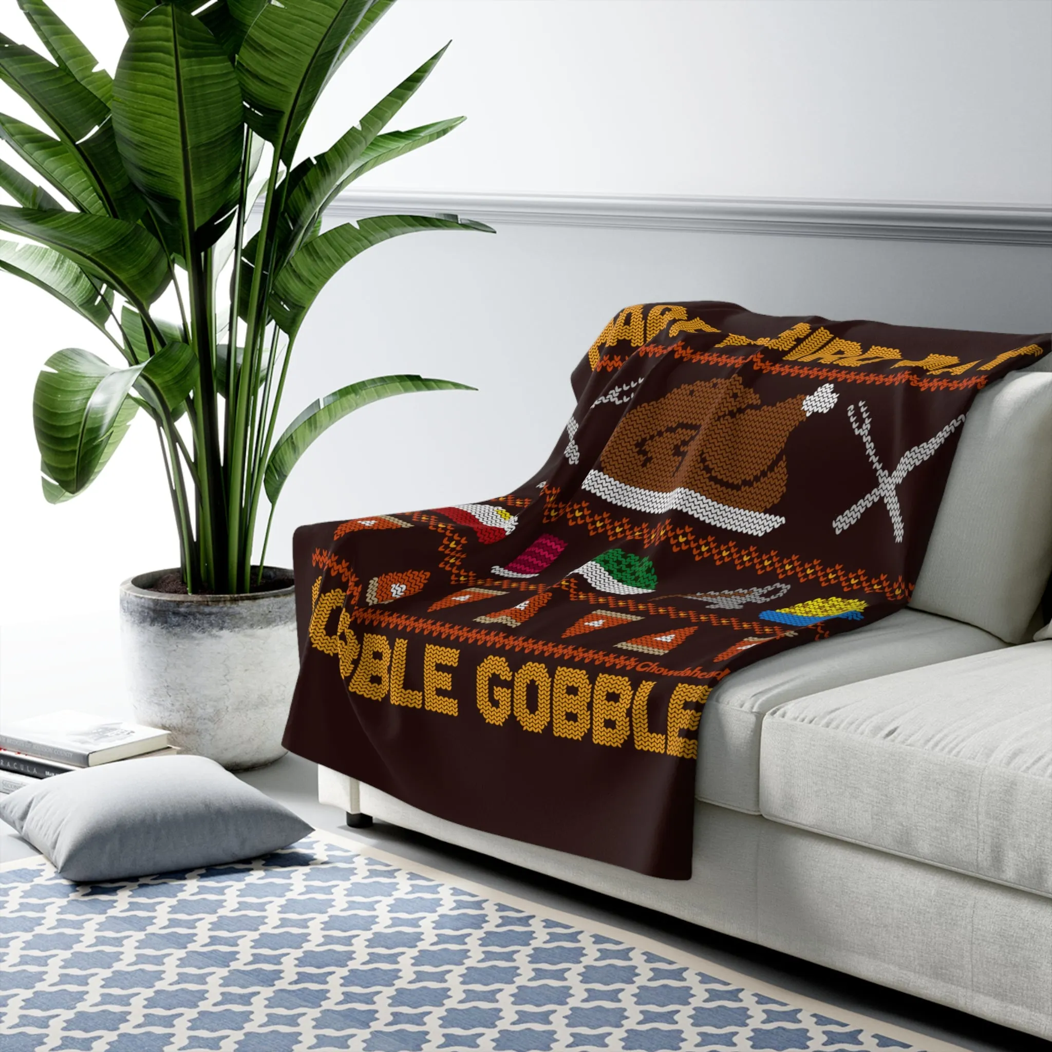 Happy Bird Day Thanksgiving Sherpa Fleece Blanket