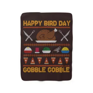 Happy Bird Day Thanksgiving Sherpa Fleece Blanket