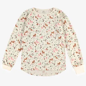 Haut de pyjama des fêtes crème en jersey à motifs de rennes, adulte