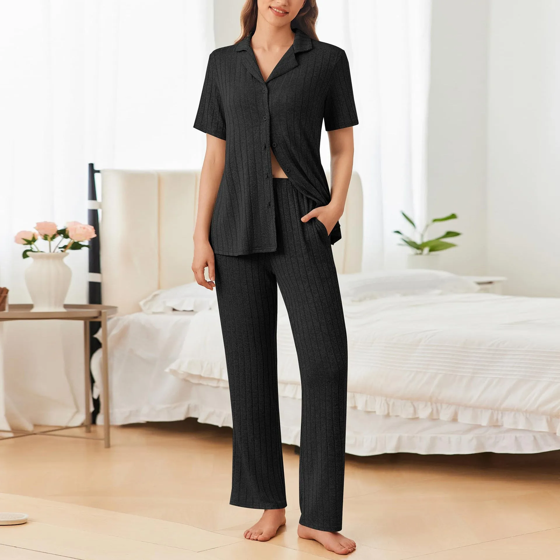 Hazel Blues® |  Button Down Long Sleeve Top and Pants Lounge Set
