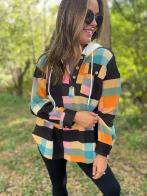 Hazel Blues® |  PREORDER: Rainbow Plaid Button Hoodie