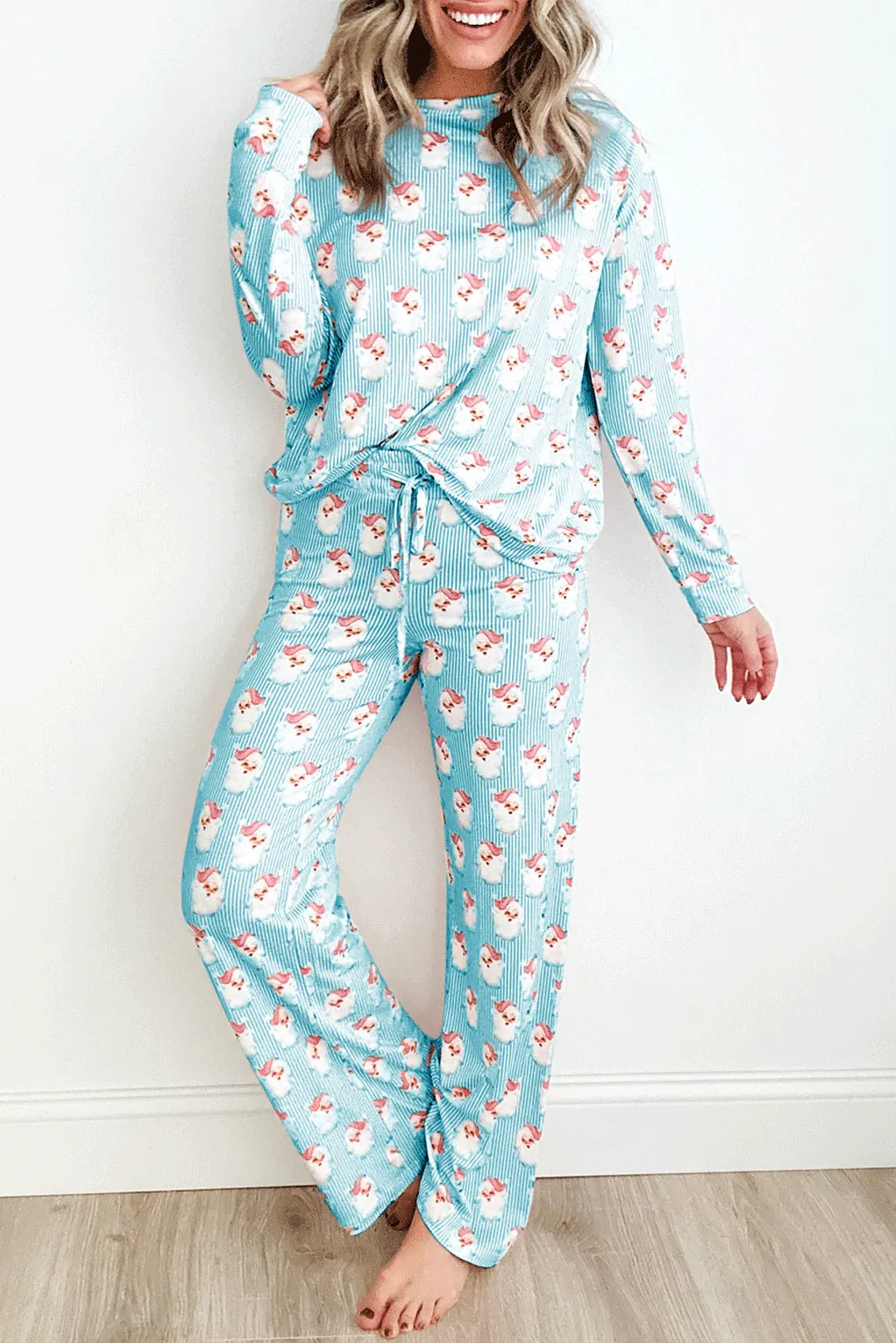 Hazel Blues® |  Santa Print Long Sleeve Top and Pants Lounge Set
