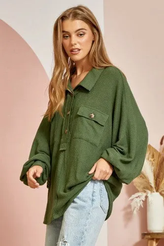 Heather Grey Knit Oversized Button Double Pocket