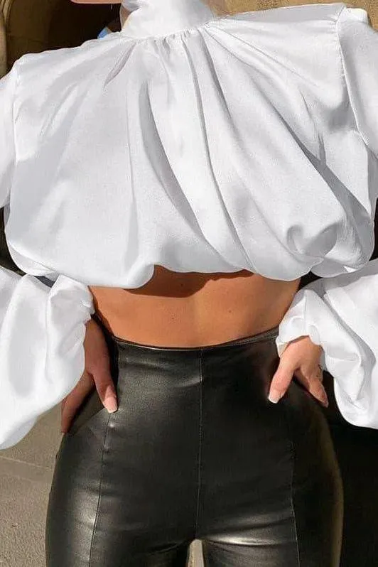high collar loose navel lantern sleeve top