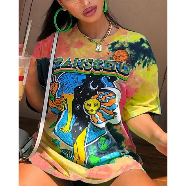 High Street Oversized T-shirt Women Summer Y2K Clothes Plus Size Short Sleeve Harajuku O-neck Graphic Bodyfriend Tee Tops