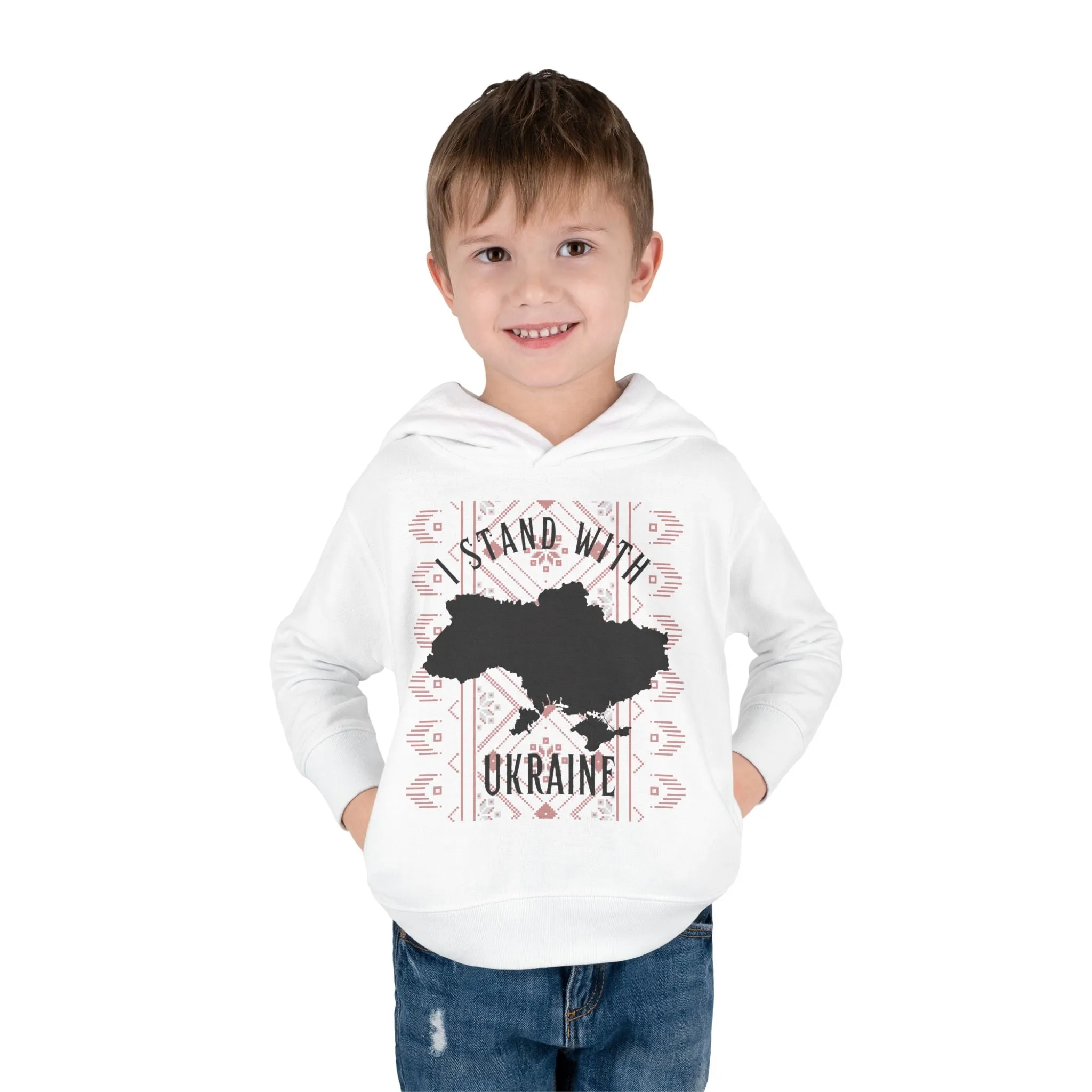 'I STAND WITH UKRAINE' WITH VISHIVANKA Toddler Pullover Fleece Hoodie