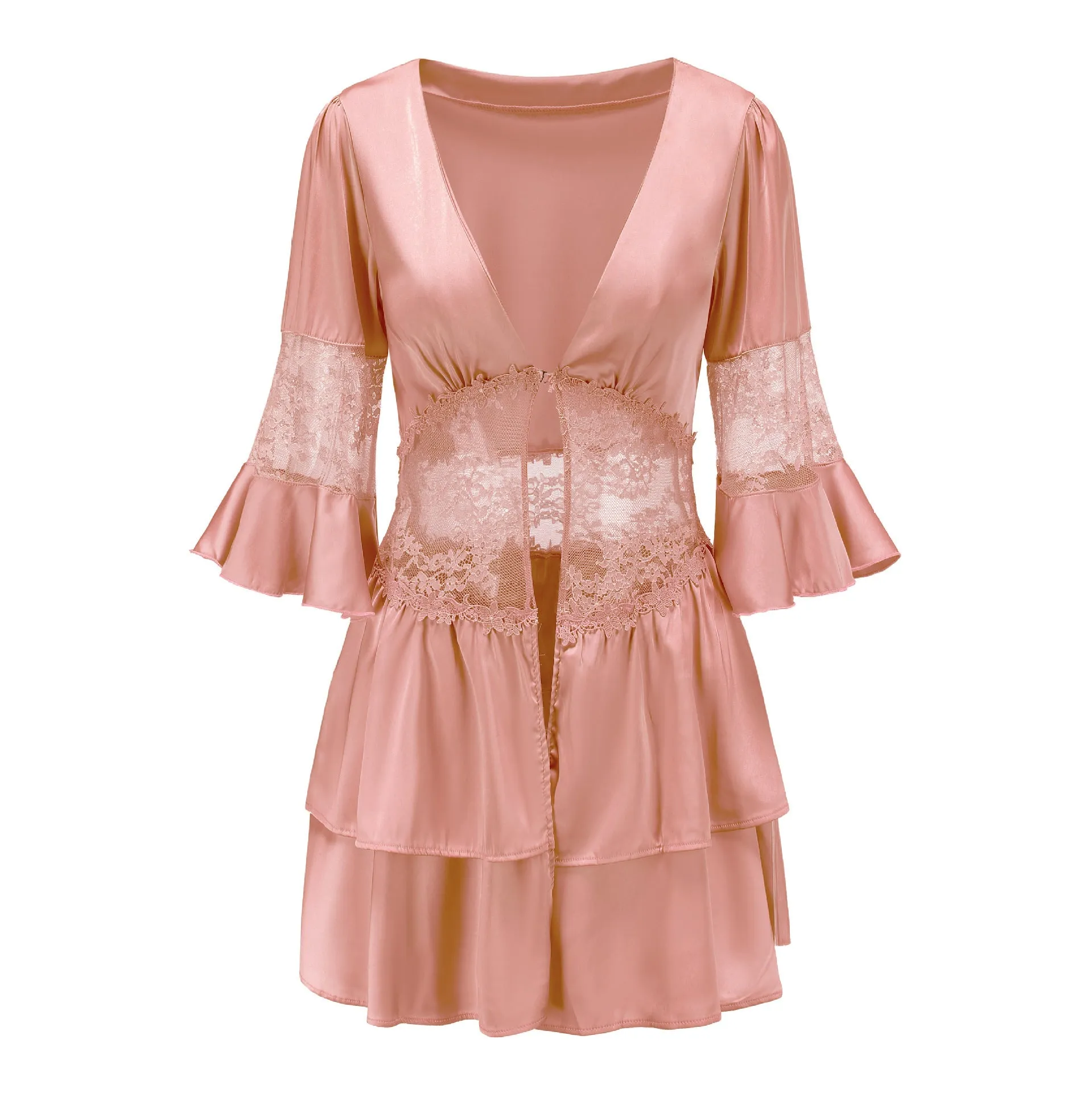 Ice Silk Pajamas Suspender Skirt Suit Lace Perspective Straps