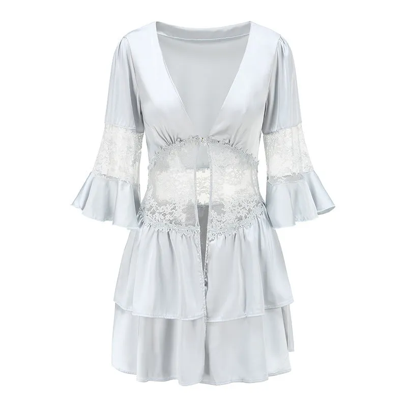 Ice Silk Pajamas Suspender Skirt Suit Lace Perspective Straps