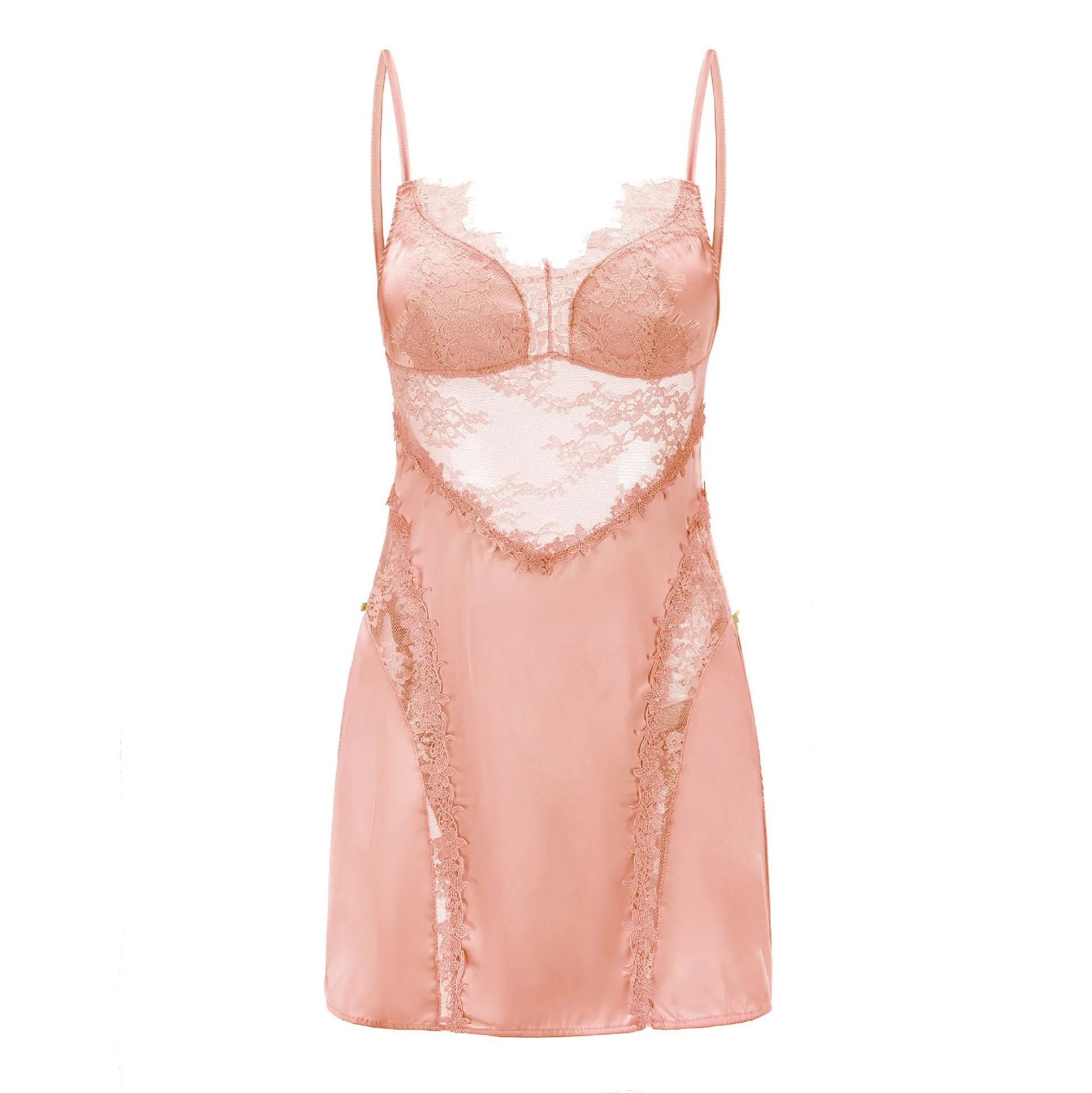 Ice Silk Pajamas Suspender Skirt Suit Lace Perspective Straps