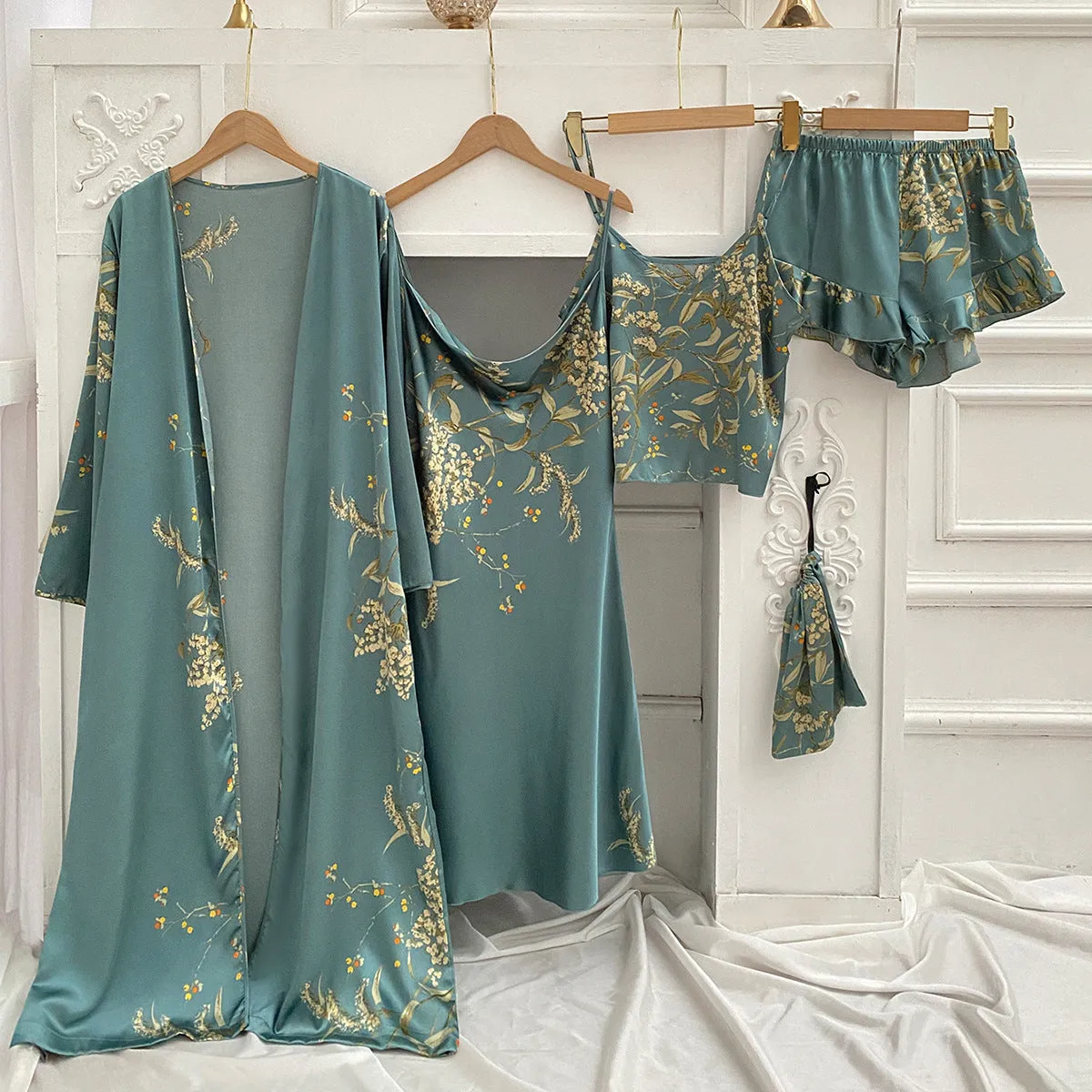 INSTOCK- Five-piece set printed little cherry pajamas nightgown