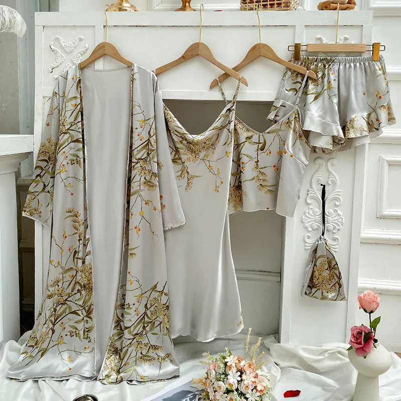 INSTOCK- Five-piece set printed little cherry pajamas nightgown