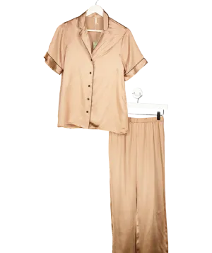 intimissimi Beige Stretch Silk Short Sleeve Shirt And Trousers Pyjamas UK S