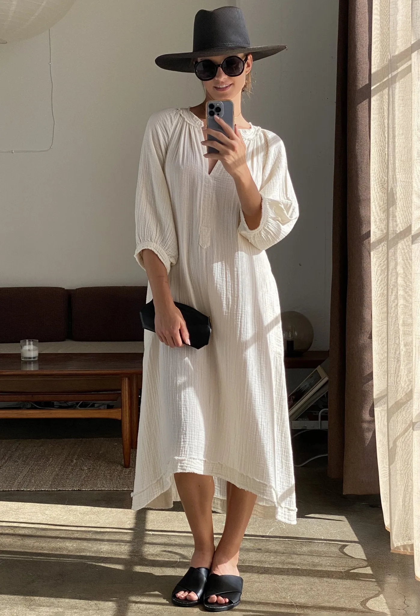 Ivory Gauze Dress with Pockets