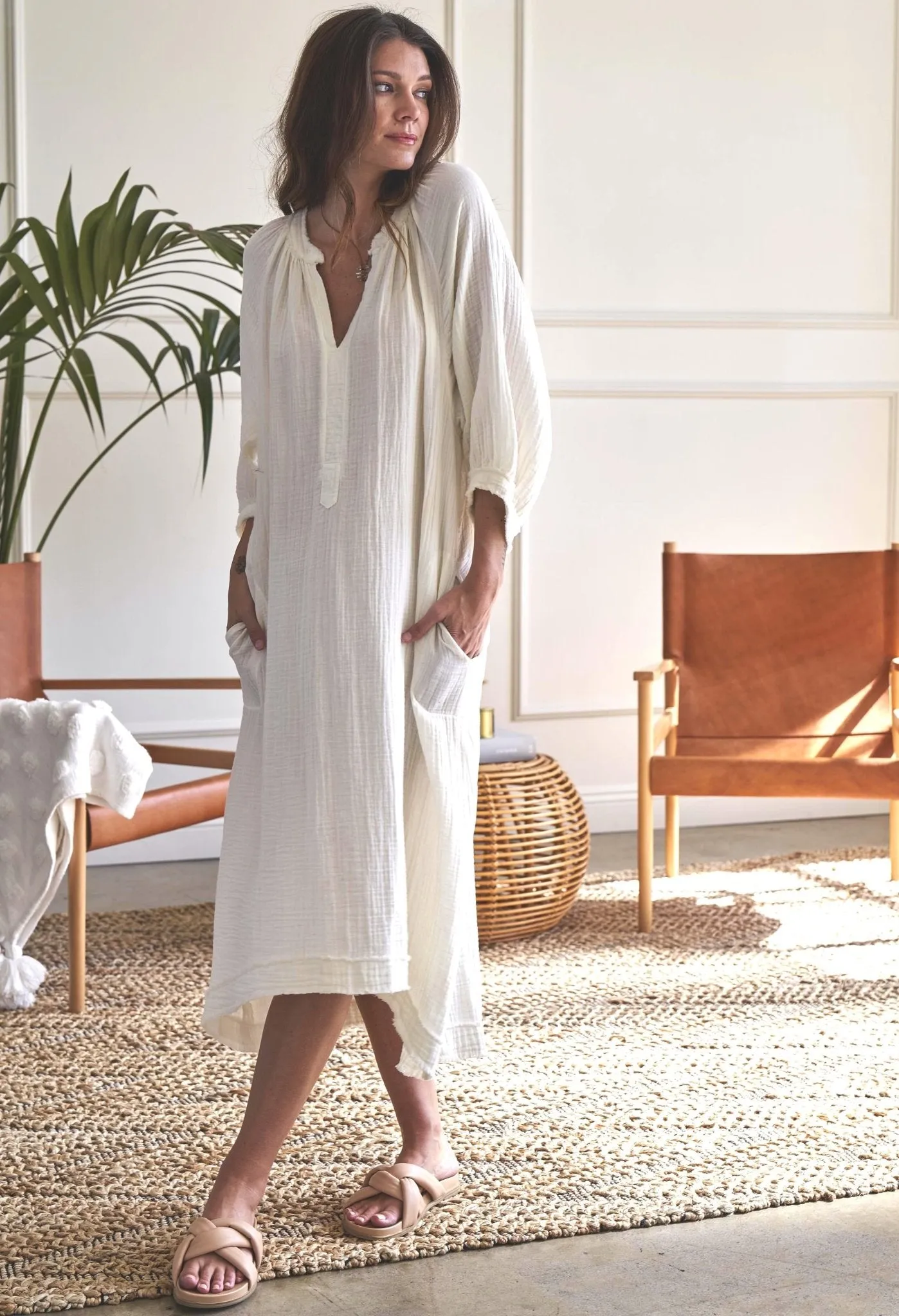 Ivory Gauze Dress with Pockets