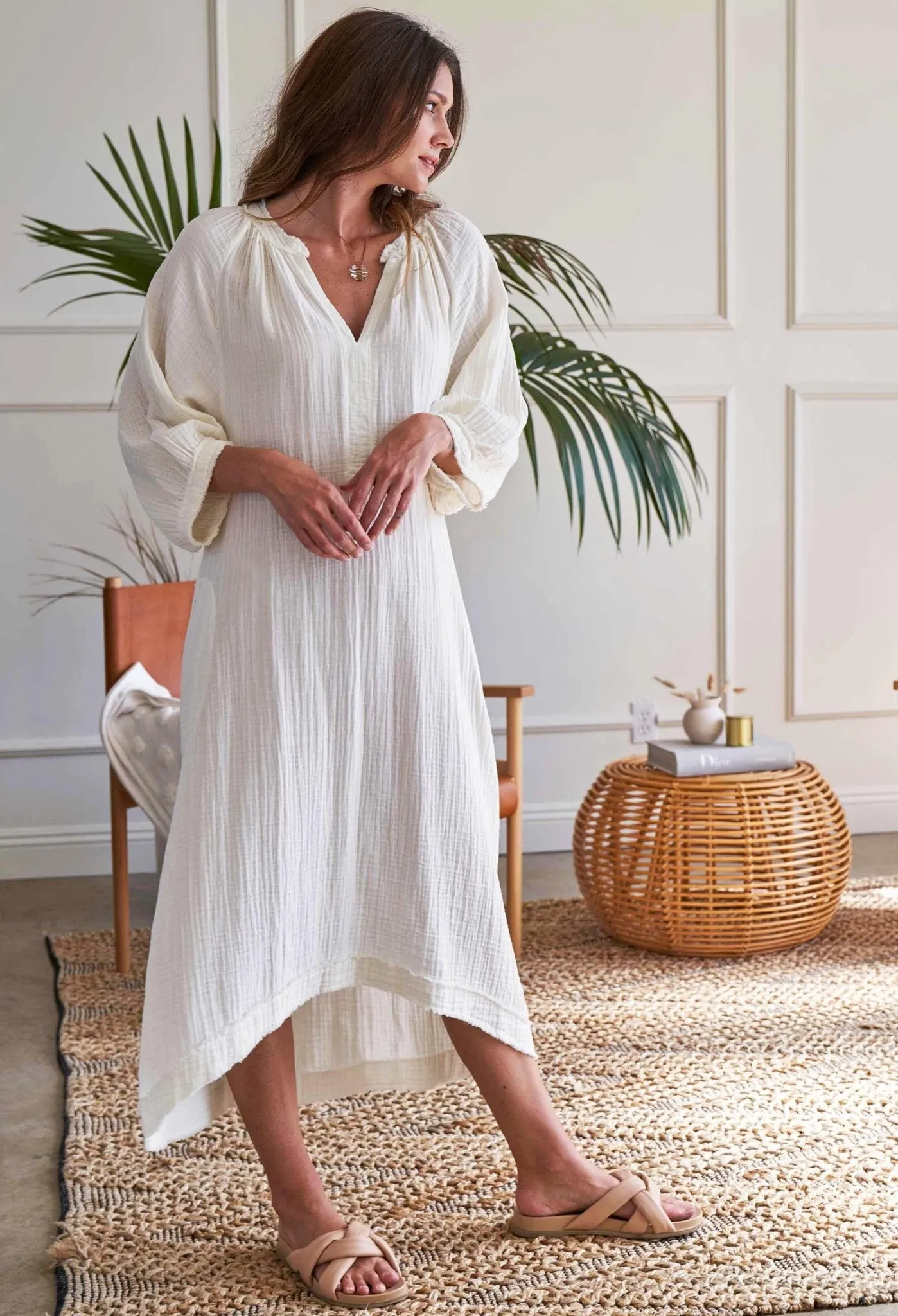 Ivory Gauze Dress with Pockets