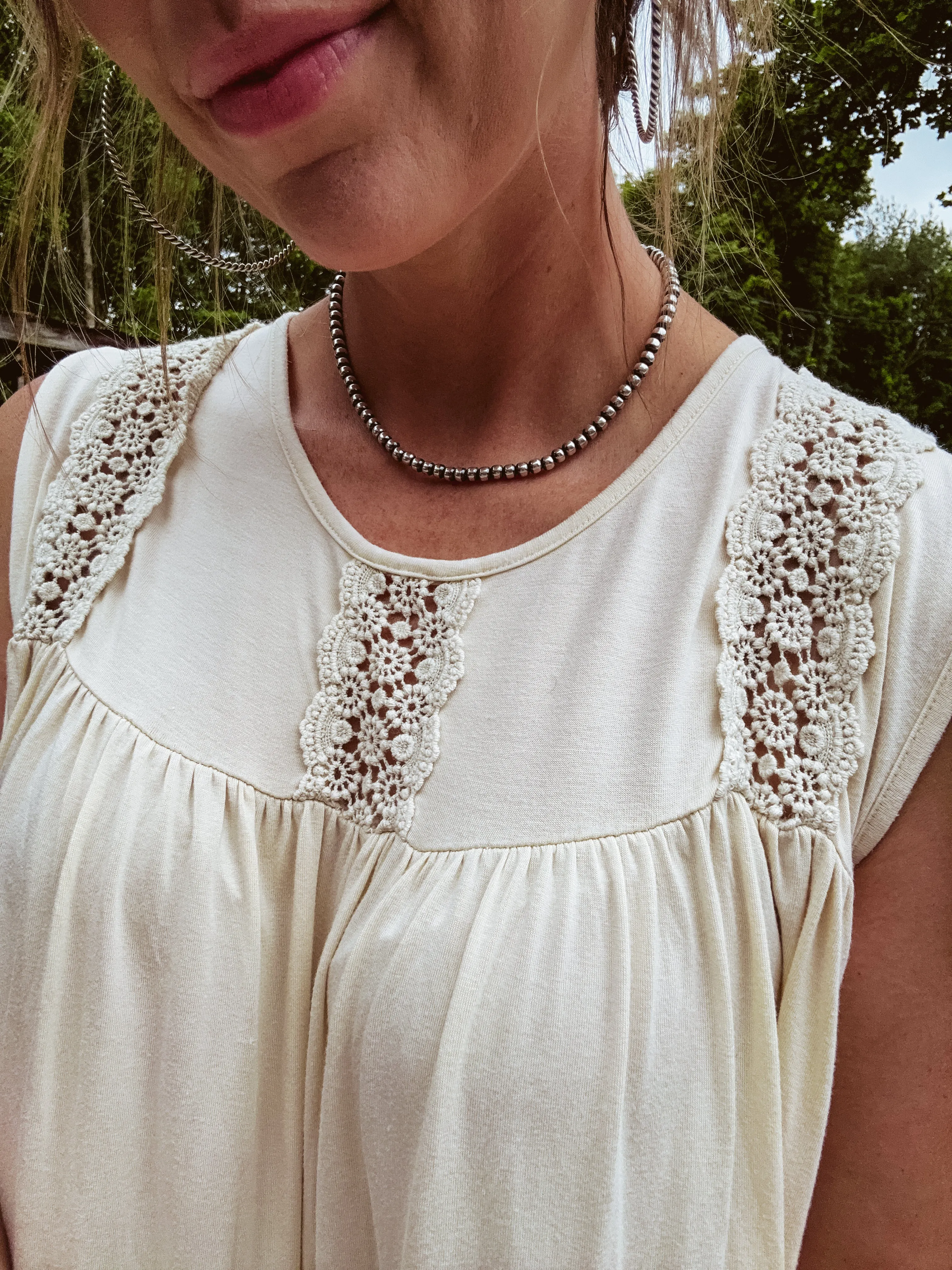 Ivory Mineral Wash Crochet Detail Tank