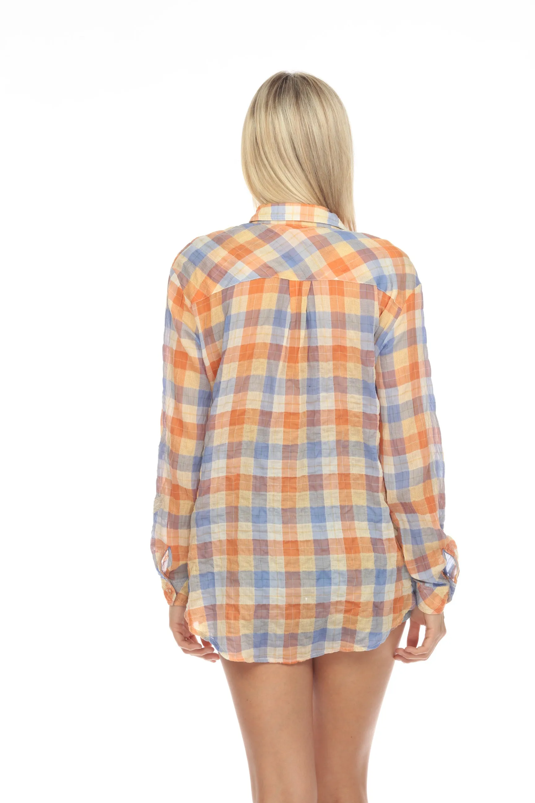 Johnny Was Workshop Harlow Plaid Embroidered Oversized Shirt Tunic Top Boho Chic W25223