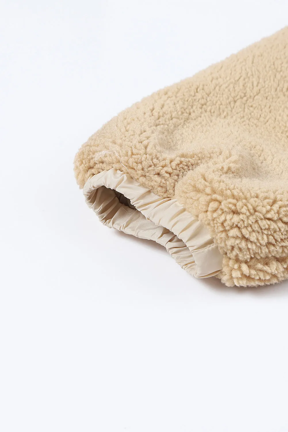 Khaki Contrast Patchwork Zip Neck Fleece Hoodie