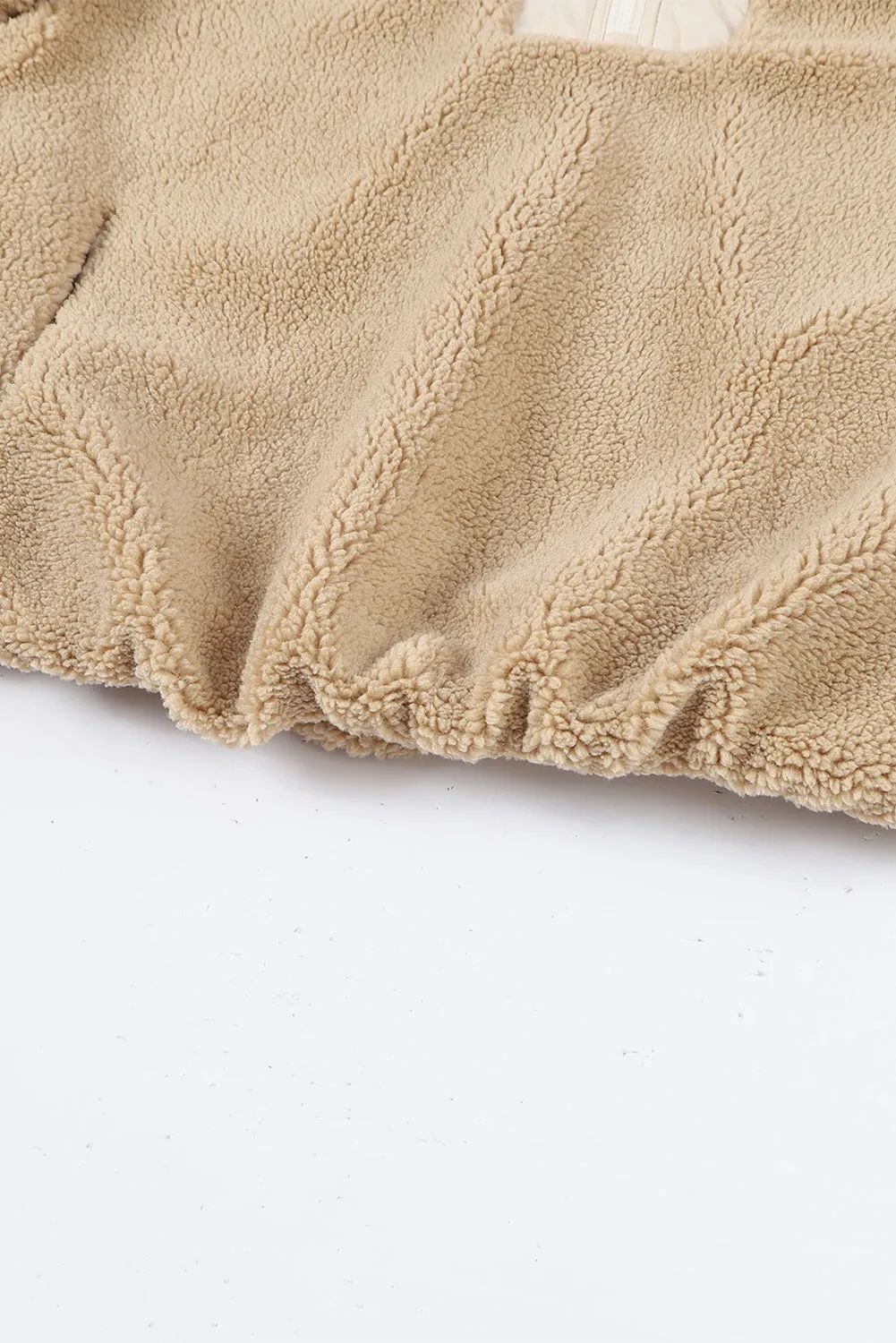 Khaki Contrast Patchwork Zip Neck Fleece Hoodie