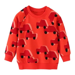Kids Animal Print Long Sleeve Cotton Sweatshirts - Red, Pink, Yellow