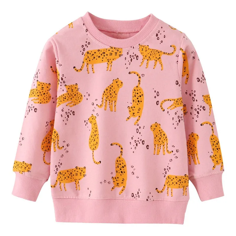 Kids Animal Print Long Sleeve Cotton Sweatshirts - Red, Pink, Yellow