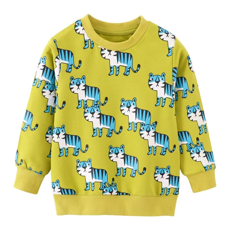 Kids Animal Print Long Sleeve Cotton Sweatshirts - Red, Pink, Yellow