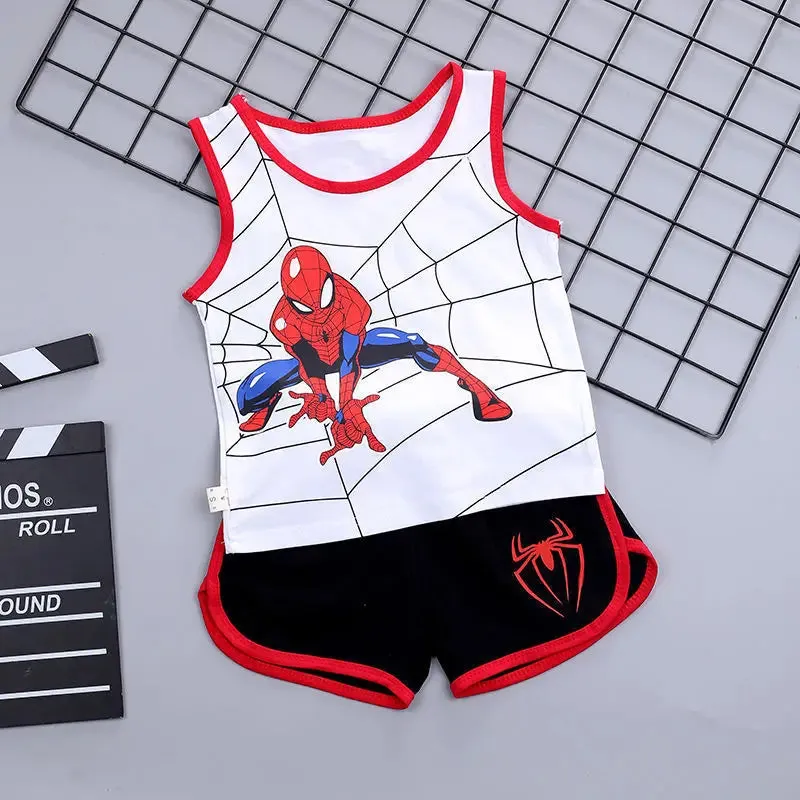 Kids Baby Boys Summer Clothes Sets Infant Kids Cartoon Spiderman CottonT-shirt Vest Shorts 2Pcs Suit Children's Wear 2-7Y