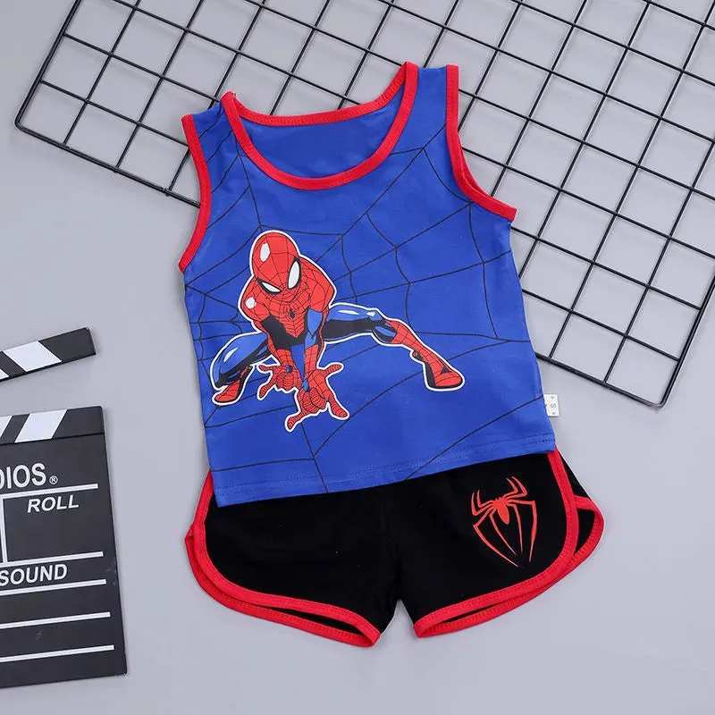 Kids Baby Boys Summer Clothes Sets Infant Kids Cartoon Spiderman CottonT-shirt Vest Shorts 2Pcs Suit Children's Wear 2-7Y