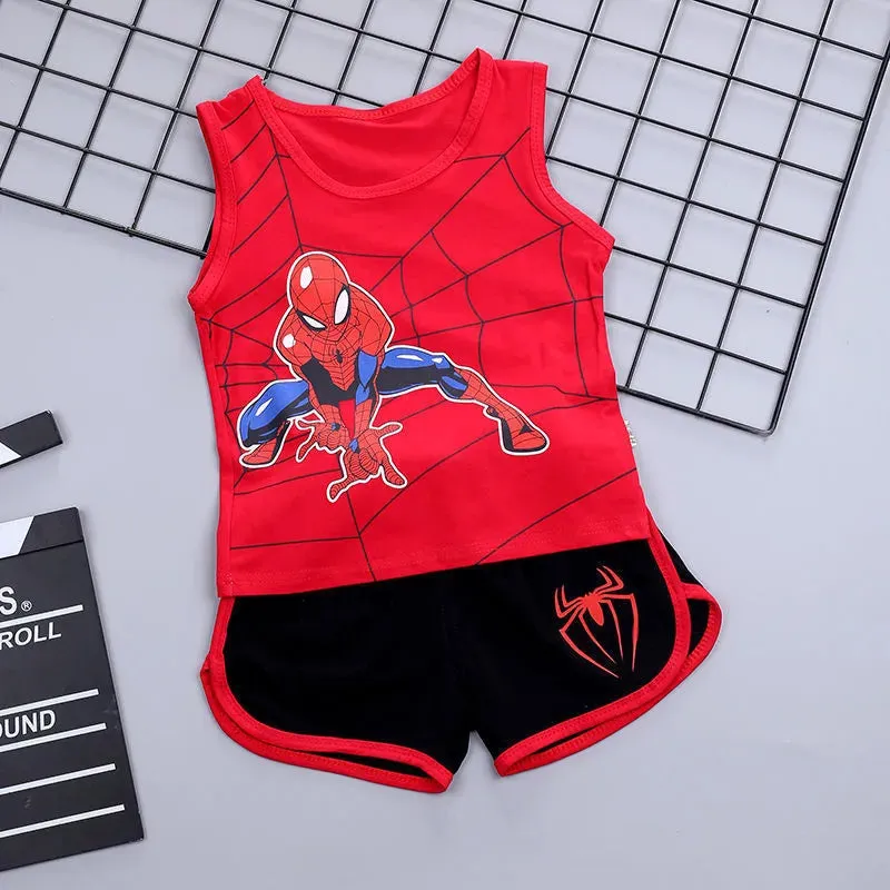 Kids Baby Boys Summer Clothes Sets Infant Kids Cartoon Spiderman CottonT-shirt Vest Shorts 2Pcs Suit Children's Wear 2-7Y