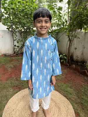 Klingaru Long Kurta - Sky Blue Ikat