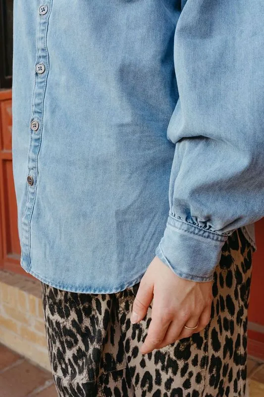 Light Denim Heart Pocket Oversized Shirt LJ0248