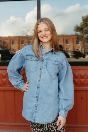 Light Denim Heart Pocket Oversized Shirt LJ0248