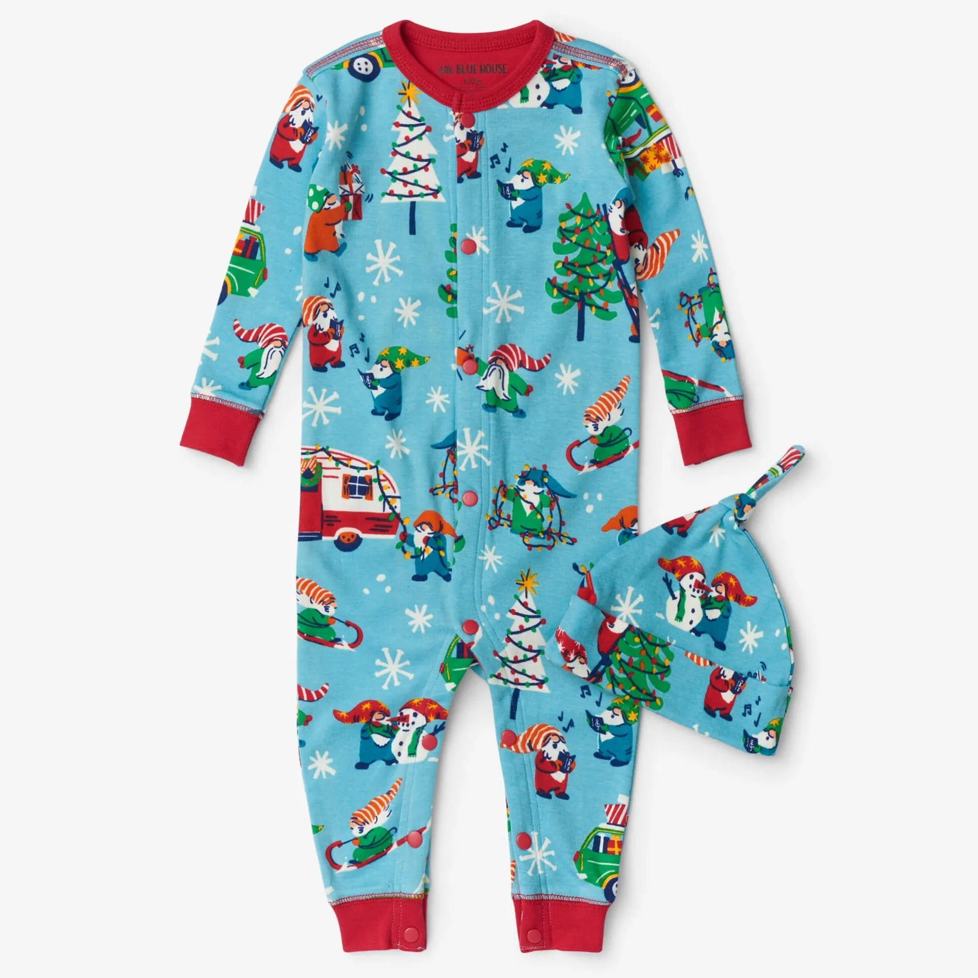 Little Blue House Blue Gnome For The Holidays Baby Coverall and Hat - Size 6-12 Months