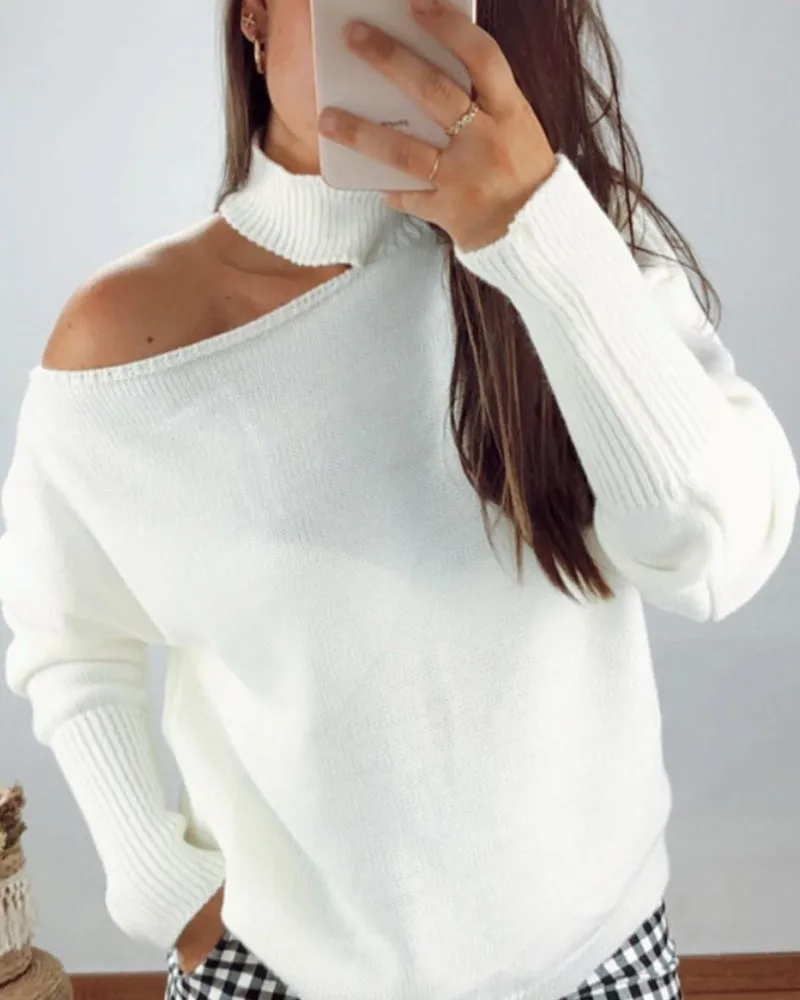 Loose Irregular Halter One Shoulder Sweaters Black