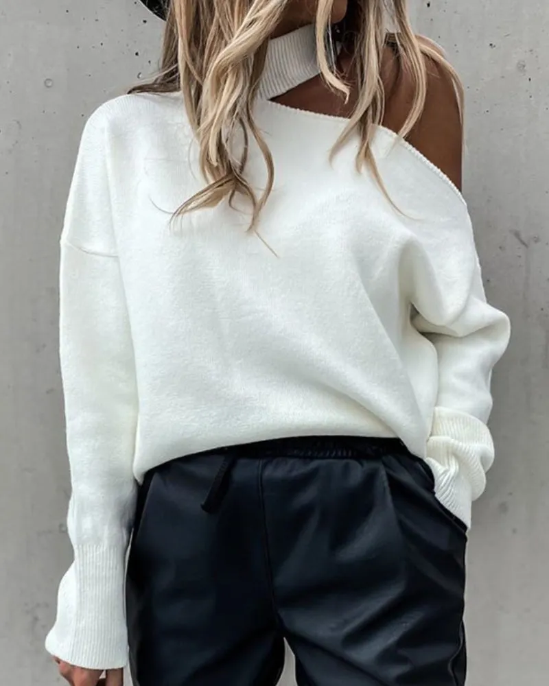 Loose Irregular Halter One Shoulder Sweaters Black