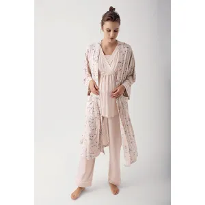 Lycra 3 pcs Maternity Rabe Pajamas Set/bej