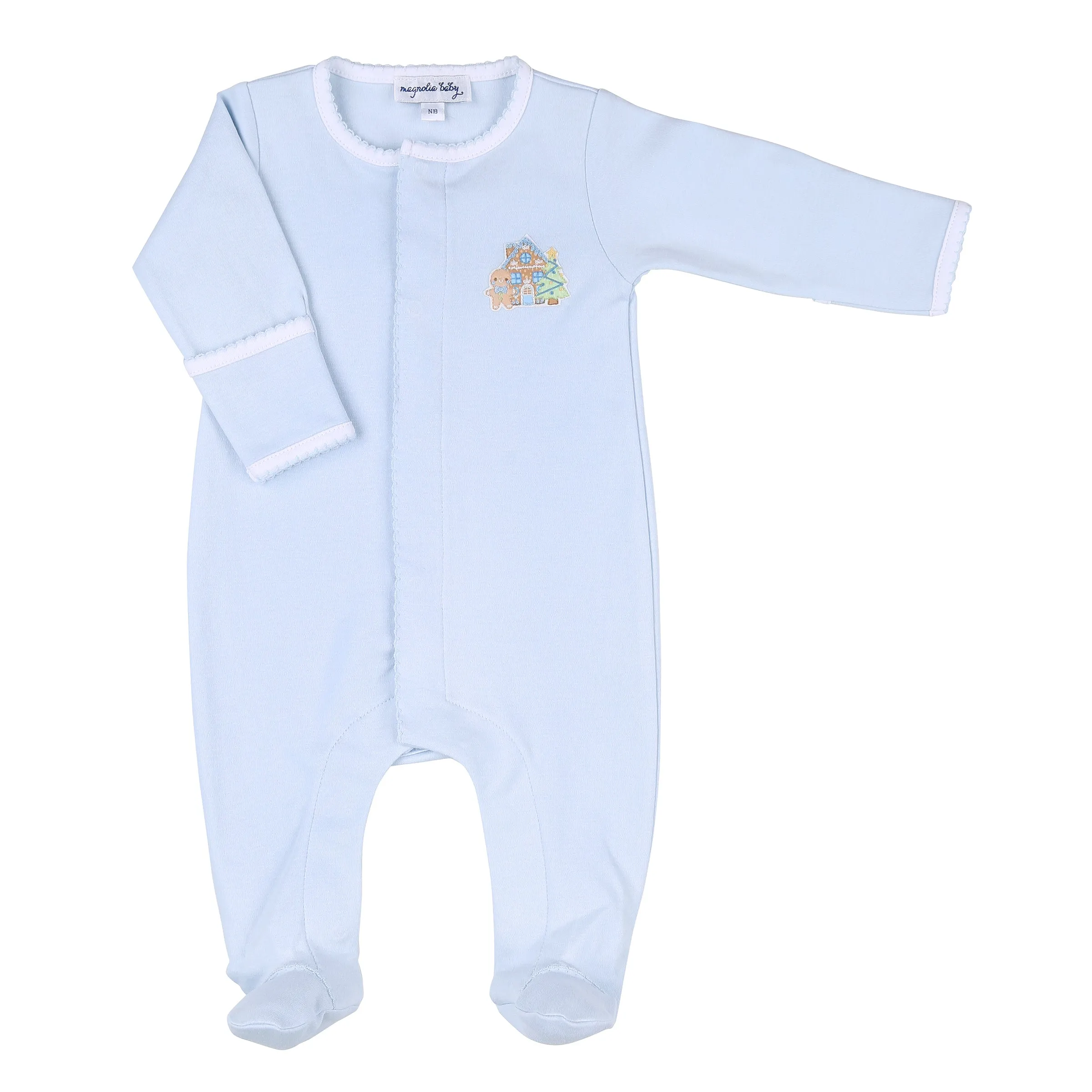 Magnolia Baby Sweet Gingerbread Embroidered Footie - Blue