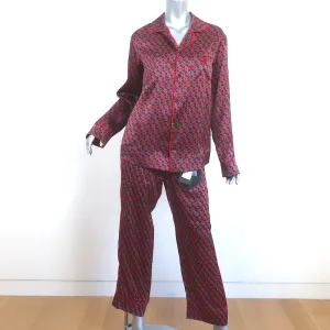 MCM Pajamas Red Cubic Monogram Print Silk Satin Size Small Shirt & Pants Set NEW