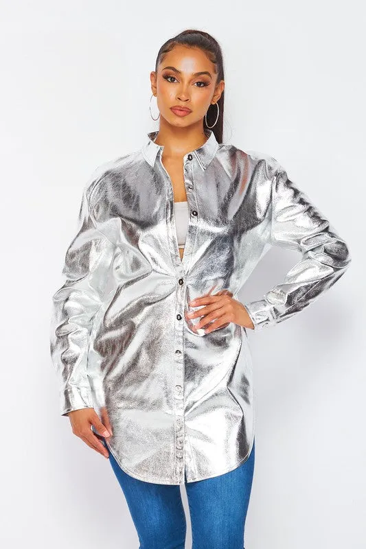 Metallic Oversized Shiny Shacket