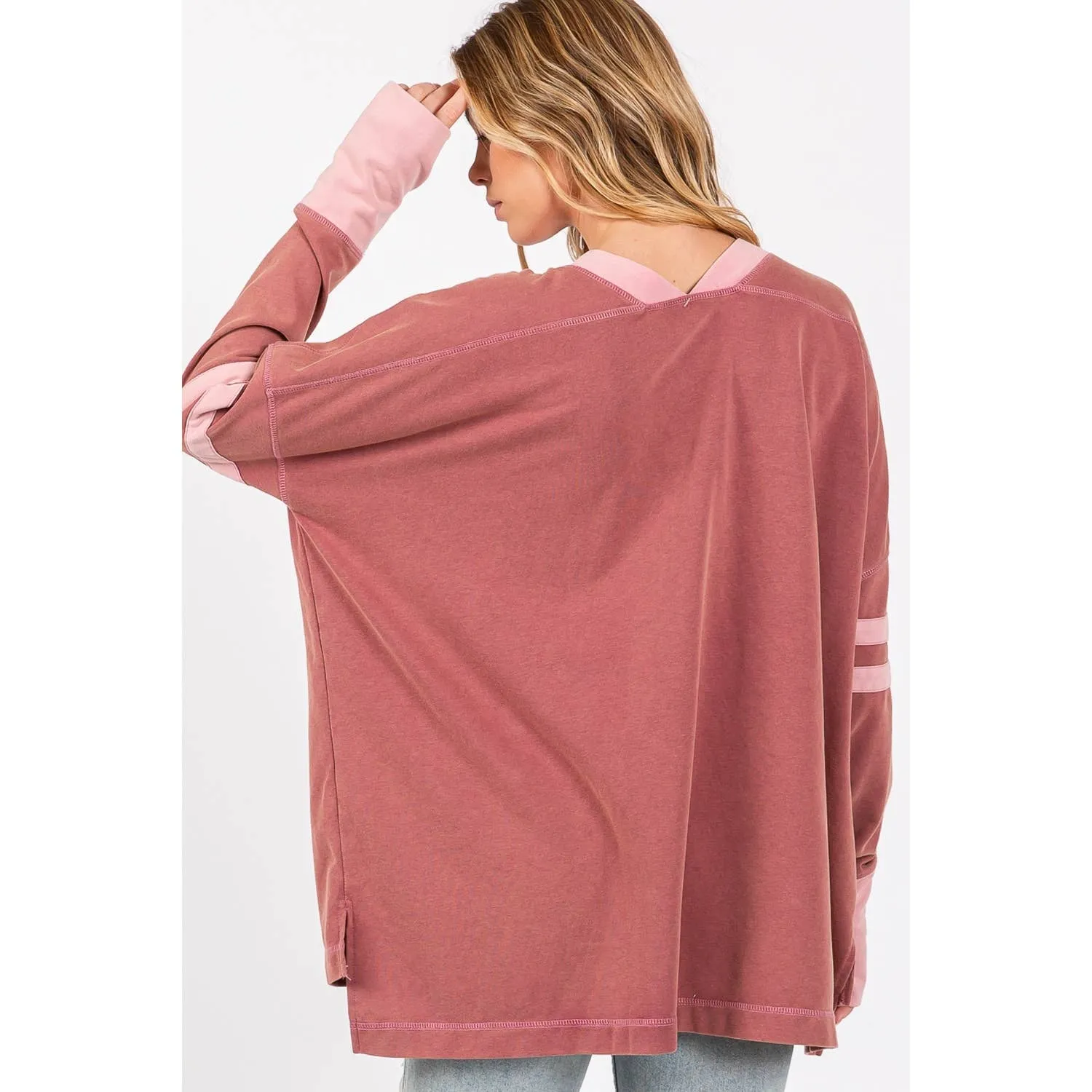Mineral Wash Stripe Long Sleeve Sage   Fig Top: Mulberry