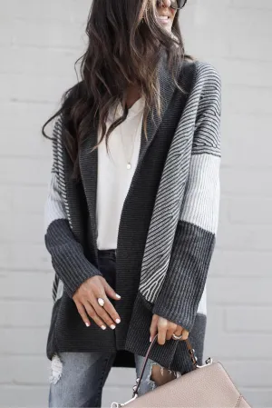Multicolour Color Block Loose Fit Collared Knit Cardigan