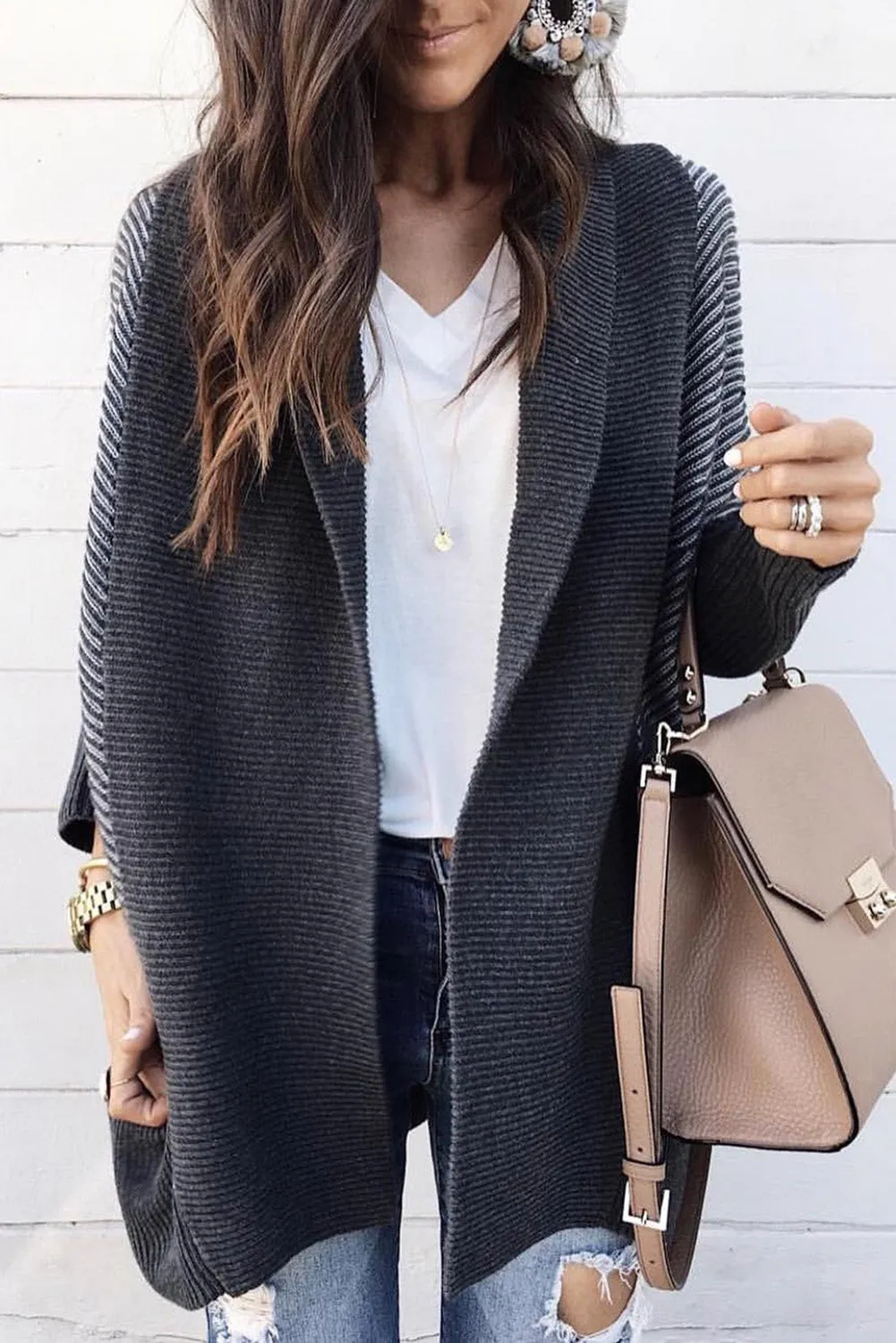 Multicolour Color Block Loose Fit Collared Knit Cardigan