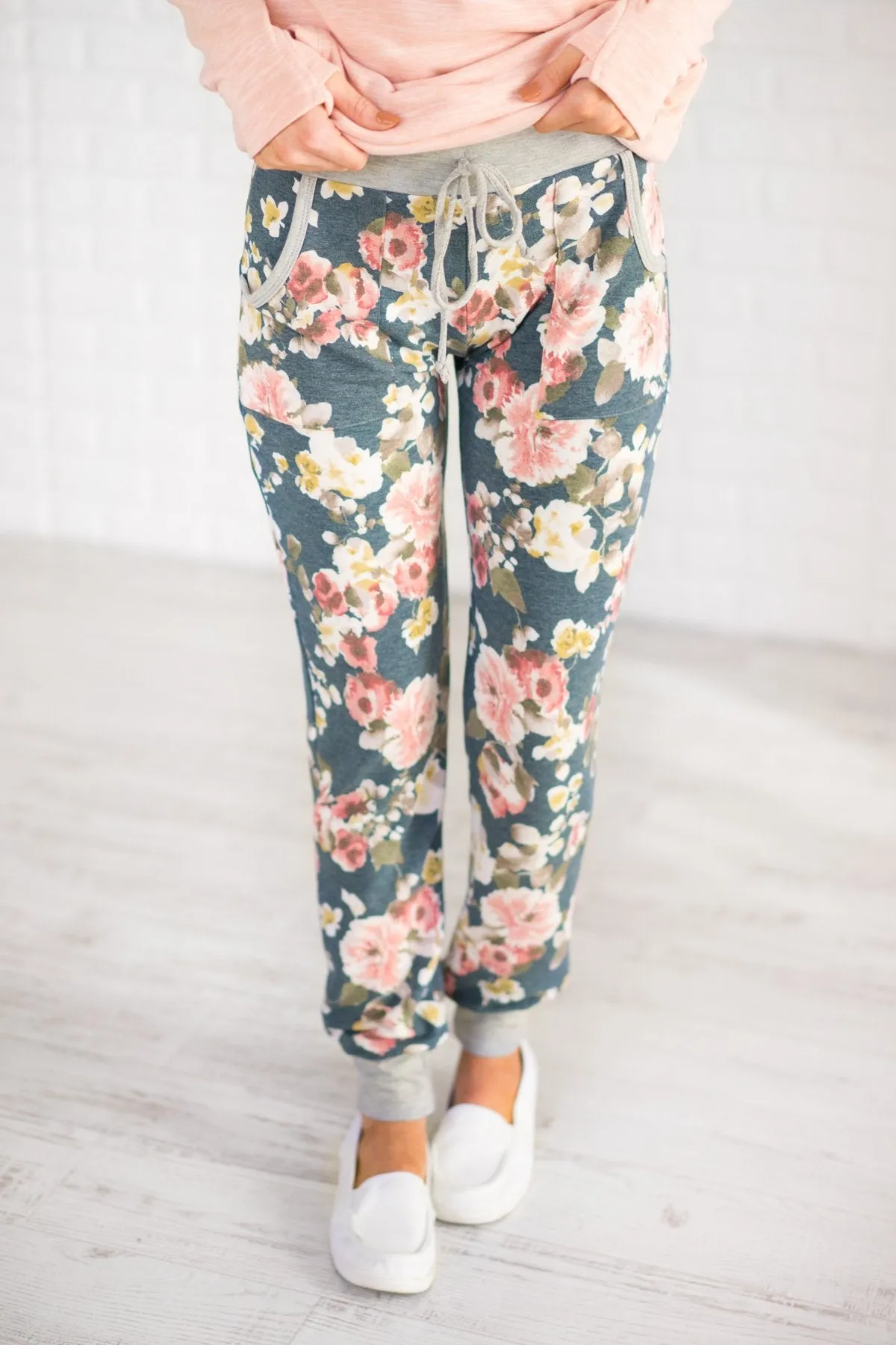 My Favorite Floral Joggers ~ Teal