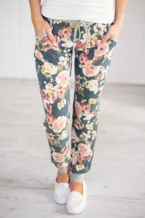 My Favorite Floral Joggers ~ Teal