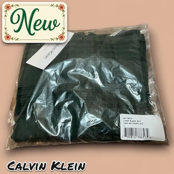 New Calvin Klein Stretch Cotton Camisole &amp; Shorts Pajamas Kating Plaid Green