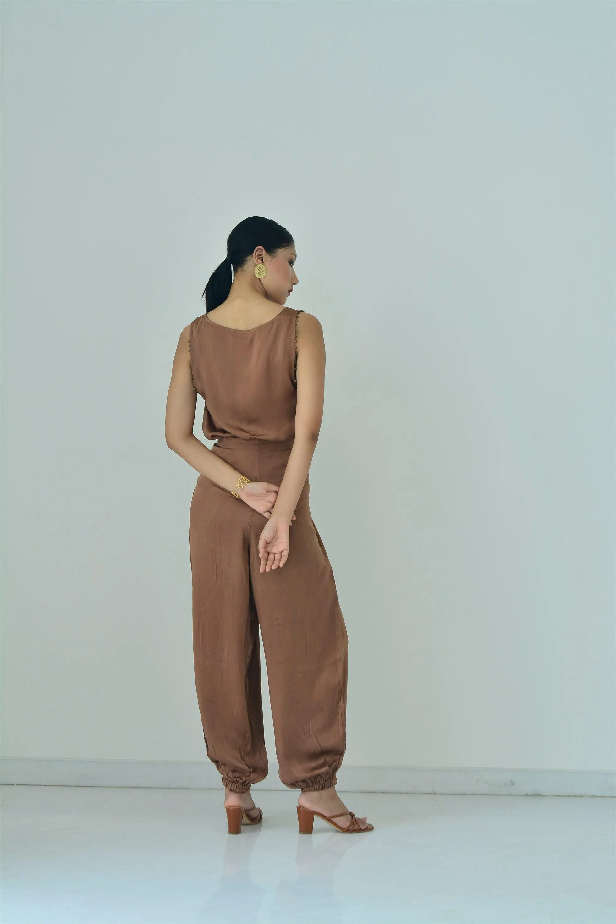 New Season Summer to Fall 2024-Pants Balloon Fit Silk Brown-TB/S/005-Suzanne-Fashion Edit Hemji