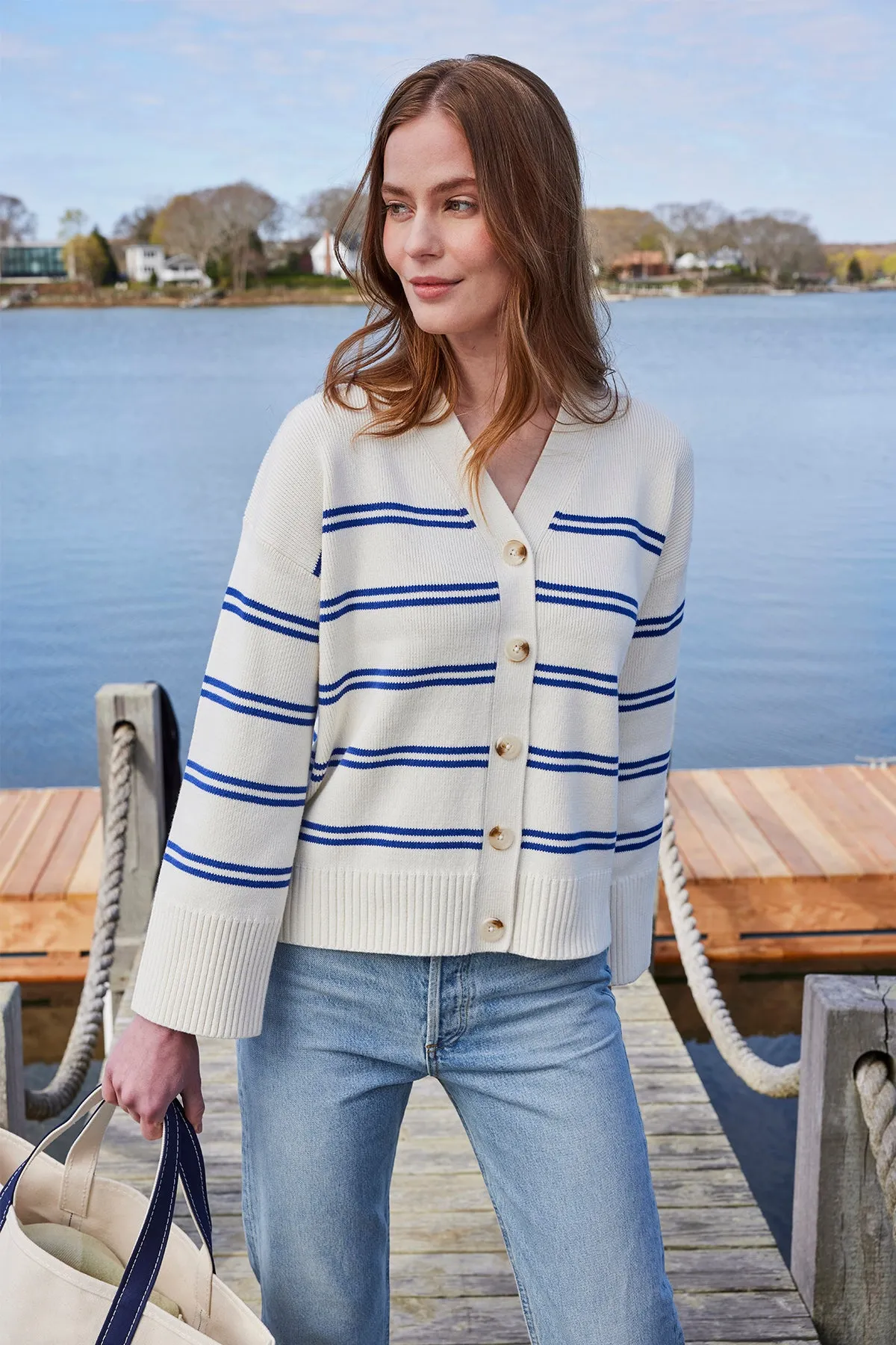 Nora Cardigan in Ivory Caspian Stripe