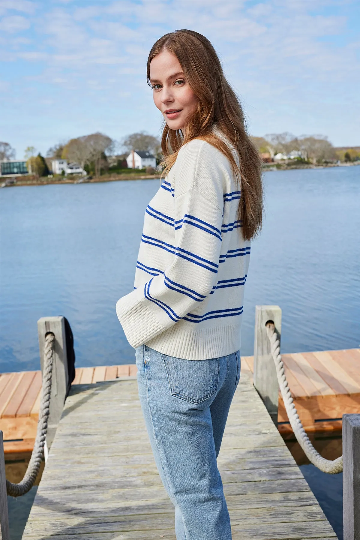 Nora Cardigan in Ivory Caspian Stripe