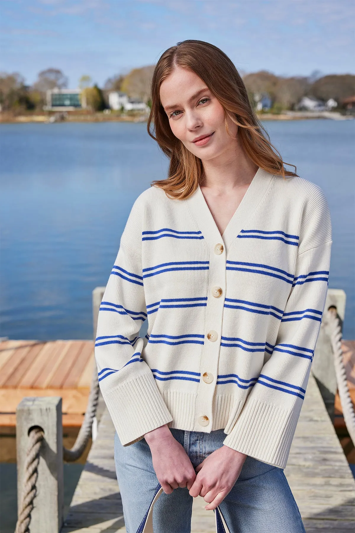 Nora Cardigan in Ivory Caspian Stripe